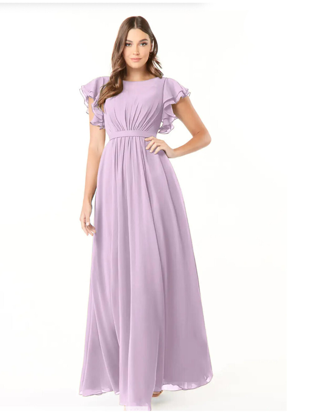 Azazie Daphne Frosten Lilac A-Line Ruffled Chiffon Floor-Length Dress Size A18